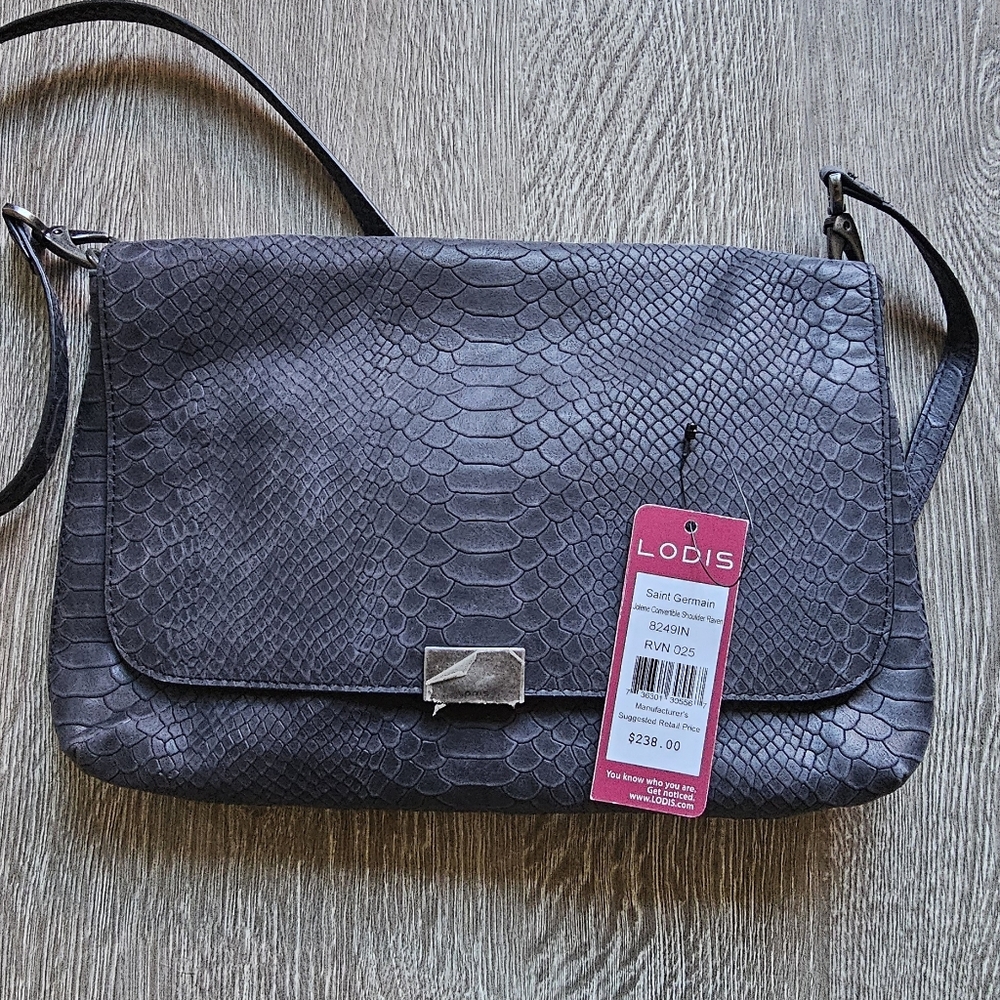 Lodis Charcoal Snake Print Crossbody Bag